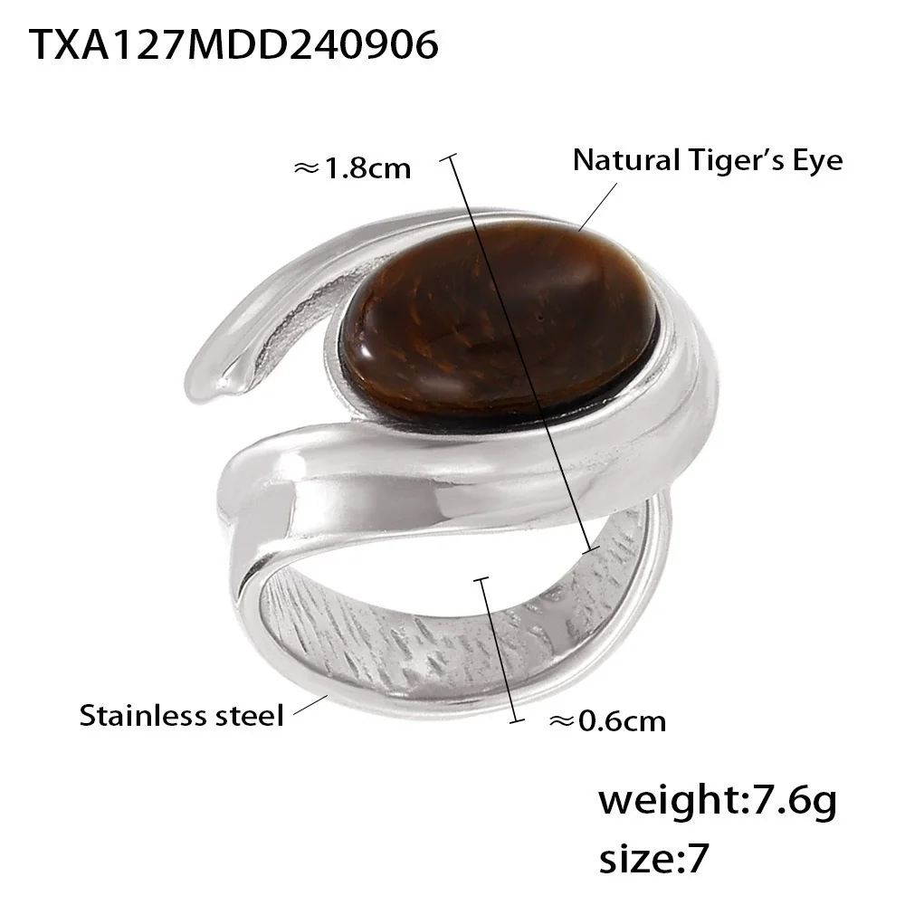 Wholesale Vintage Tiger Eye Stone Cshaped Earrings And Necklaces With Stainless Steel Pvd Electroplating For Women - Image 6