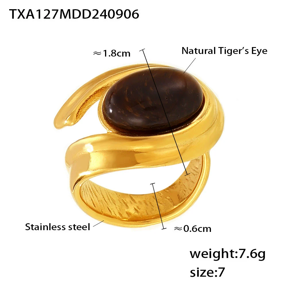 Wholesale Vintage Tiger Eye Stone Cshaped Earrings And Necklaces With Stainless Steel Pvd Electroplating For Women - Image 7