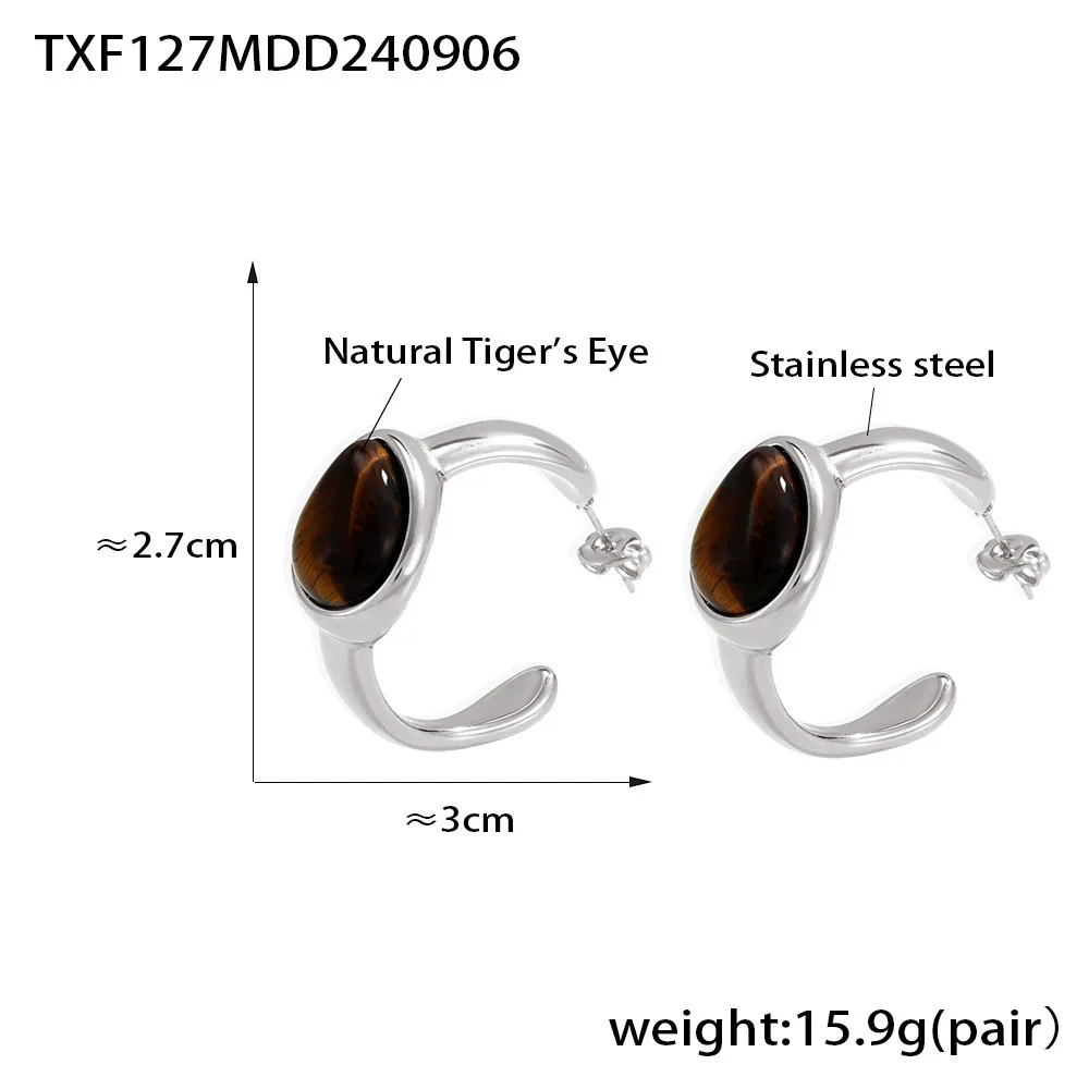 Wholesale Vintage Tiger Eye Stone Cshaped Earrings And Necklaces With Stainless Steel Pvd Electroplating For Women - Image 8