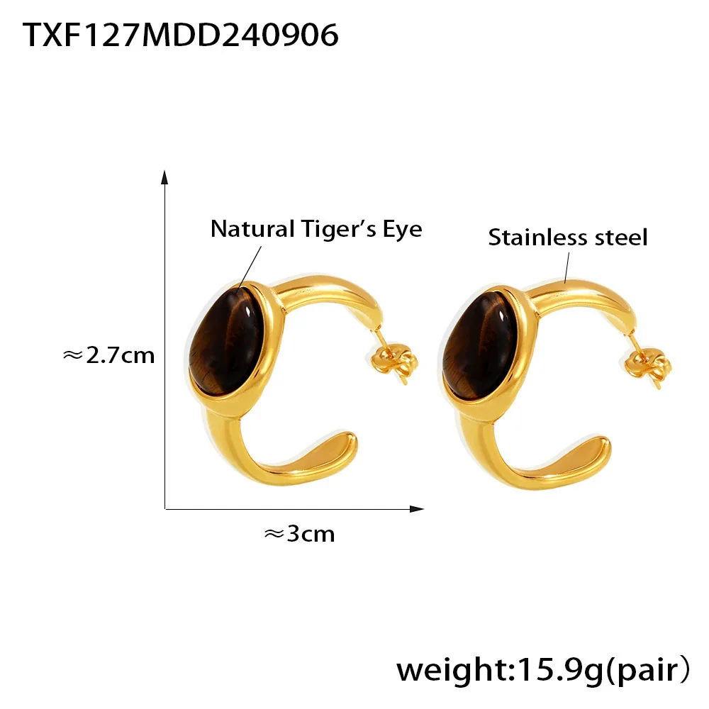 Wholesale Vintage Tiger Eye Stone Cshaped Earrings And Necklaces With Stainless Steel Pvd Electroplating For Women - Image 9