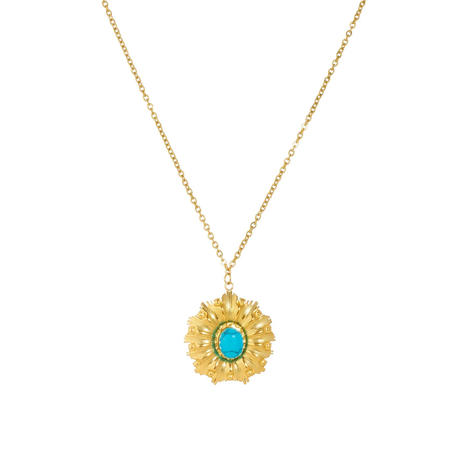 Wholesale Vintage Turquoise Sunflower Stainless Steel Electroplated Jewelry Set For Women - Image 5