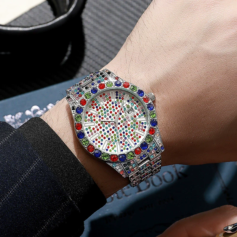 Wholesale Watch Alloy Hiphop Round Quartz Watch With Onion Crown And Single Folding Buckle