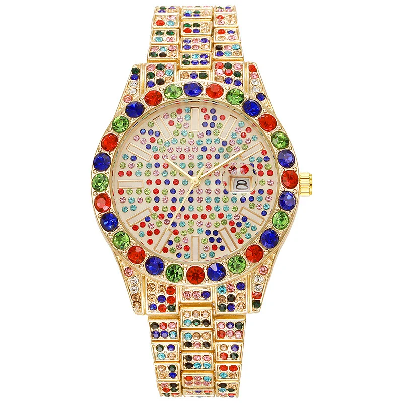 Wholesale Watch Alloy Hiphop Round Quartz Watch With Onion Crown And Single Folding Buckle - Image 3
