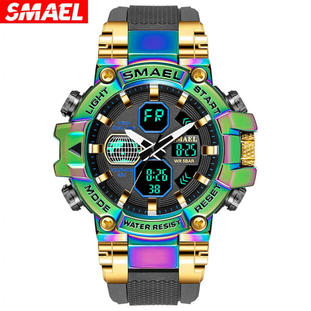 Wholesale Watch Resin Plastic Fashion Geometric Round Dual Movement Cold Light Display Outdoor Sports Alarm Clock