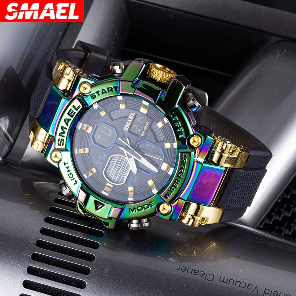 Wholesale Watch Resin Plastic Fashion Geometric Round Dual Movement Cold Light Display Outdoor Sports Alarm Clock - Image 2