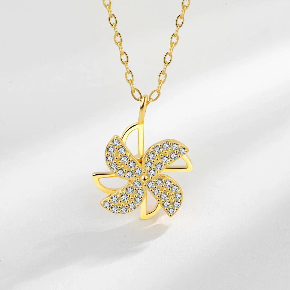 Wholesale Windmill Necklace 925 Sterling Silver Rotatable Pendant Cross Chain Electroplating Original Design - Image 6