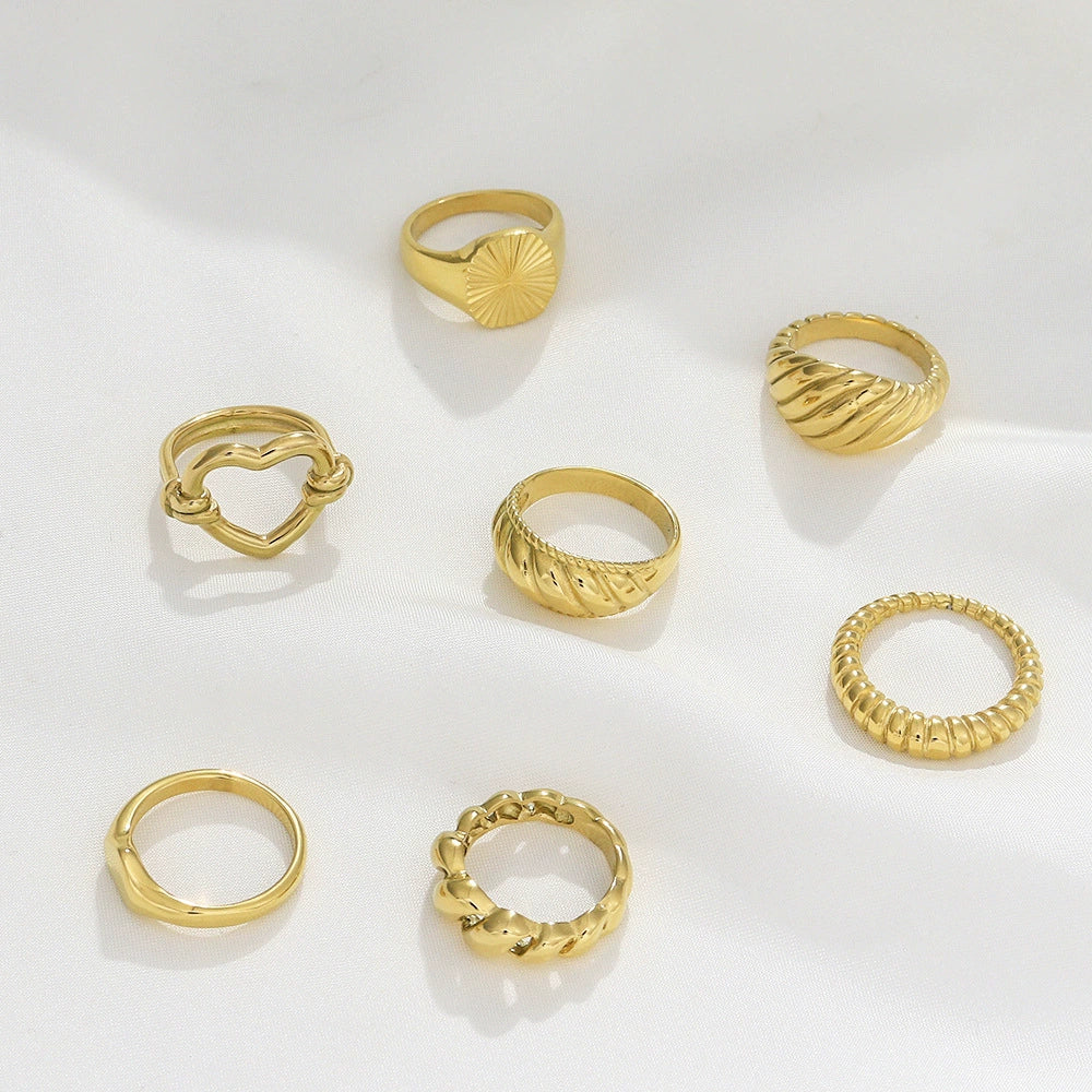 Wholesale Women Fashion Geometric Stainless Steel Electroplated Croissant Hollow Twist Ring Jewelry