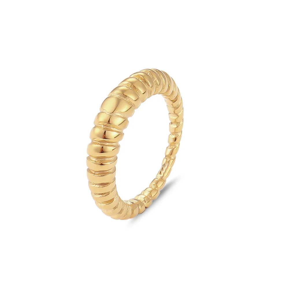 Wholesale Women Fashion Geometric Stainless Steel Electroplated Croissant Hollow Twist Ring Jewelry - Image 11