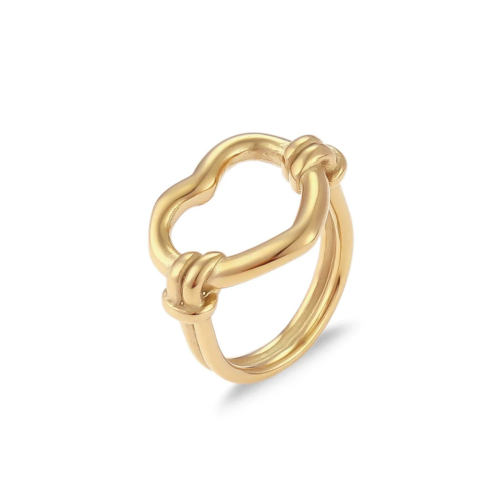 Wholesale Women Fashion Geometric Stainless Steel Electroplated Croissant Hollow Twist Ring Jewelry - Image 12