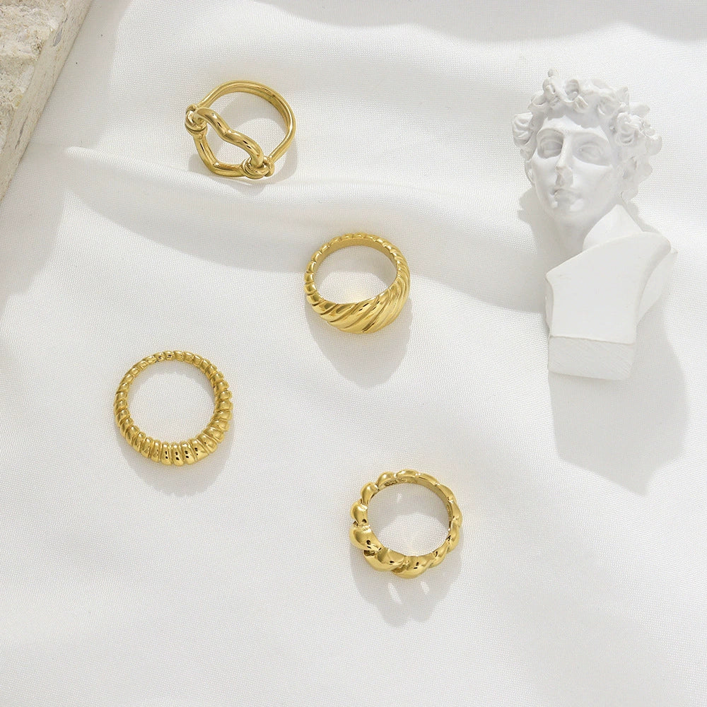 Wholesale Women Fashion Geometric Stainless Steel Electroplated Croissant Hollow Twist Ring Jewelry - Image 3