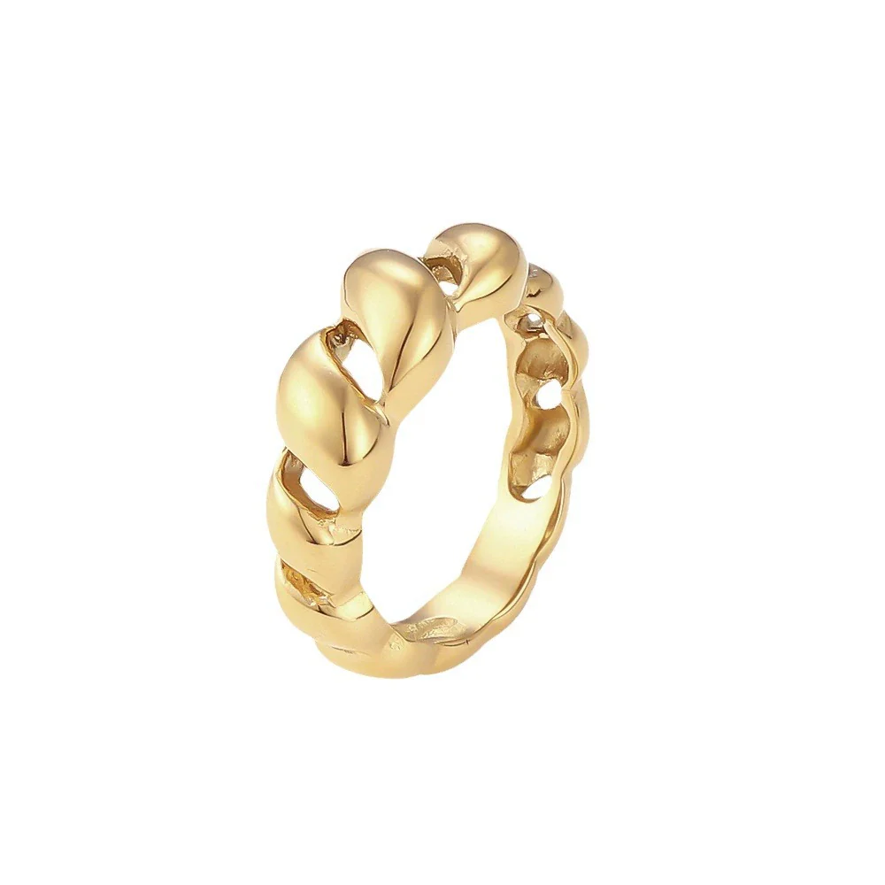 Wholesale Women Fashion Geometric Stainless Steel Electroplated Croissant Hollow Twist Ring Jewelry - Image 5