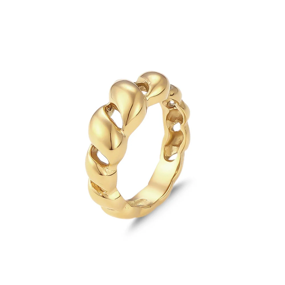 Wholesale Women Fashion Geometric Stainless Steel Electroplated Croissant Hollow Twist Ring Jewelry - Image 7