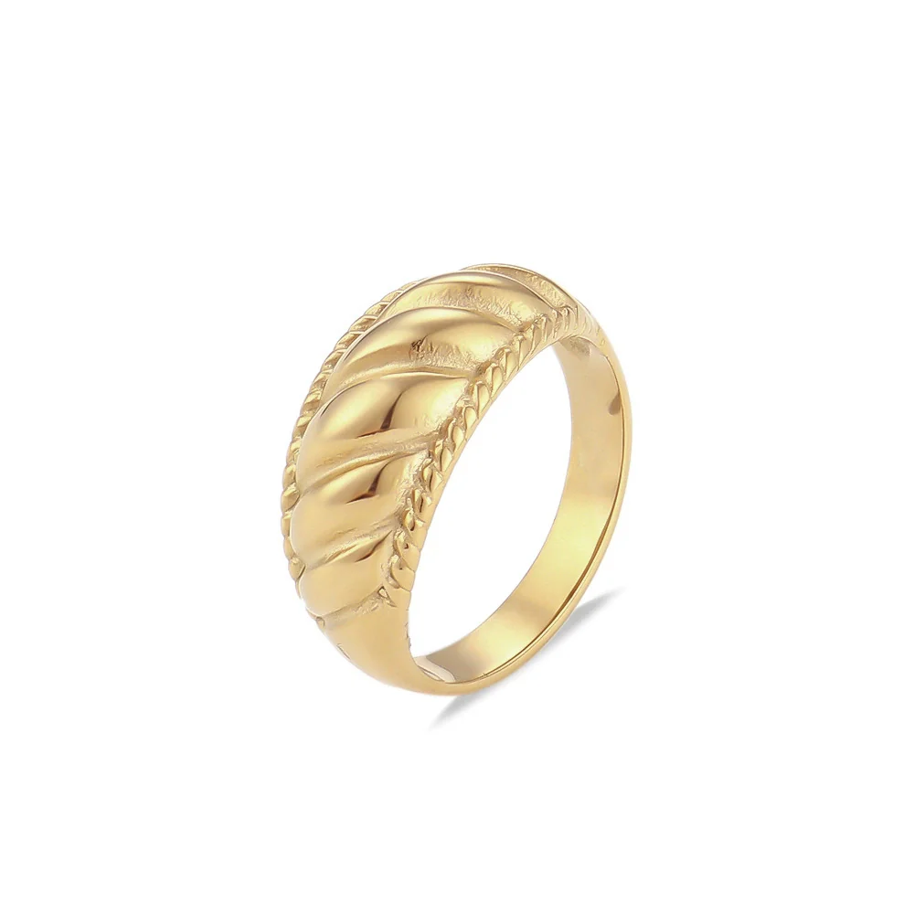 Wholesale Women Fashion Geometric Stainless Steel Electroplated Croissant Hollow Twist Ring Jewelry - Image 8