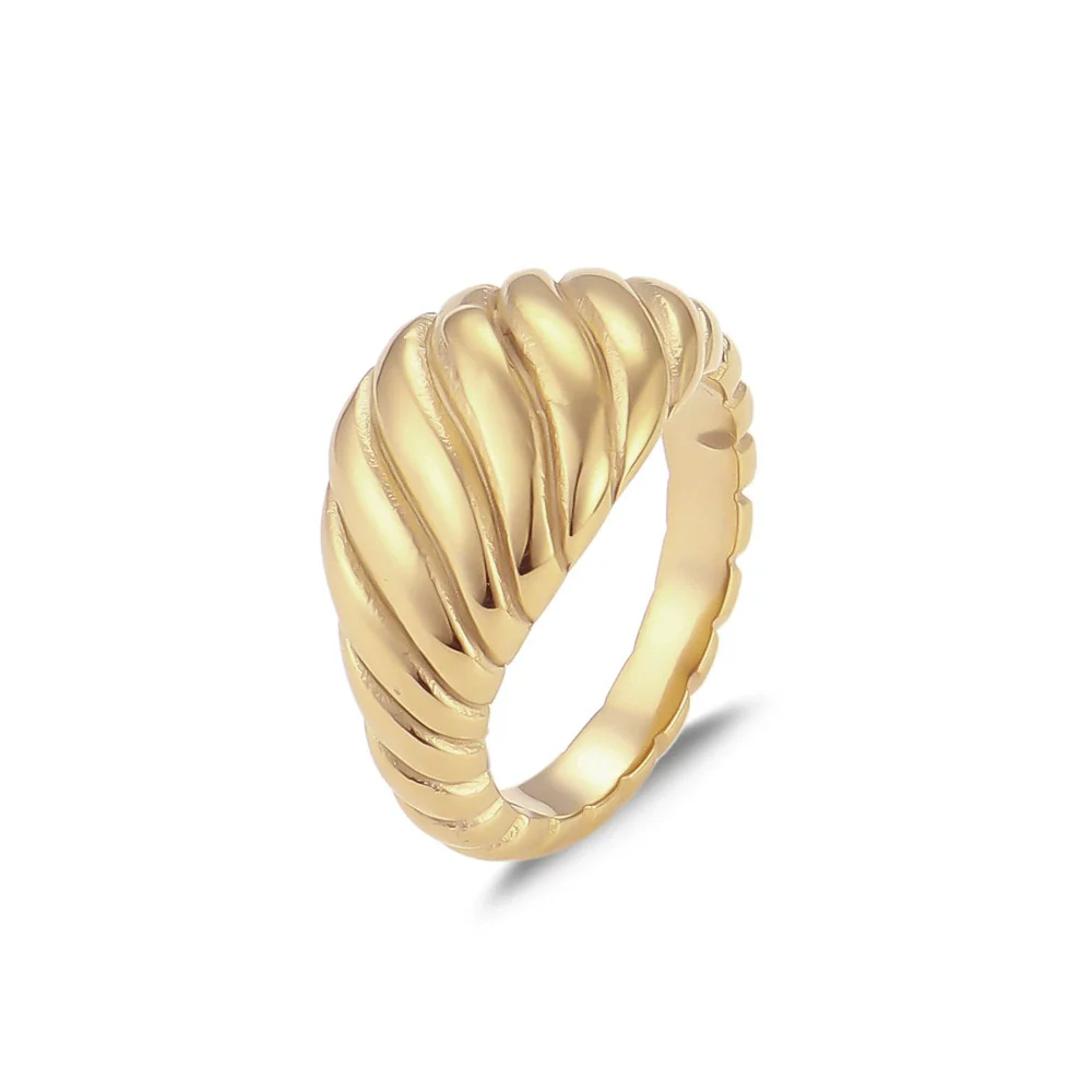 Wholesale Women Fashion Geometric Stainless Steel Electroplated Croissant Hollow Twist Ring Jewelry - Image 9