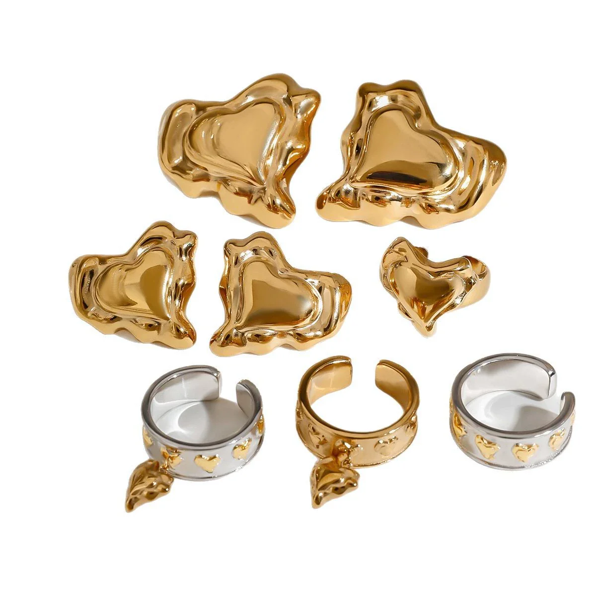 Wholesale Women Jewelry Titanium Steel Stainless Steel Electroplated Heart Water Drop Bell Shape Earrings Ring - Image 5