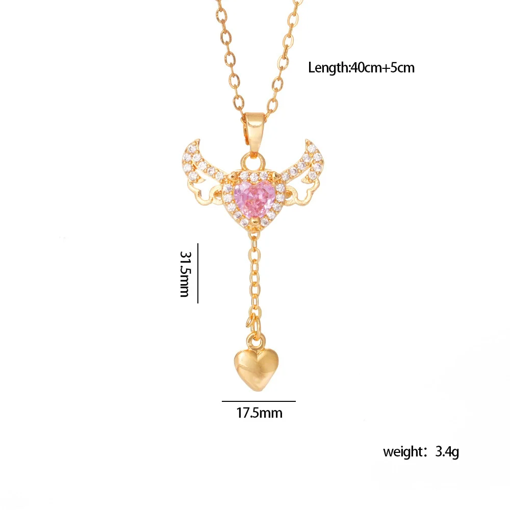 Wholesale Women Light Luxury Copper Heart Shape Necklace With Mixed Gemstone Inlay And Electroplating Treatment - Image 10