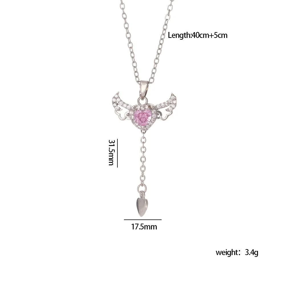 Wholesale Women Light Luxury Copper Heart Shape Necklace With Mixed Gemstone Inlay And Electroplating Treatment - Image 11