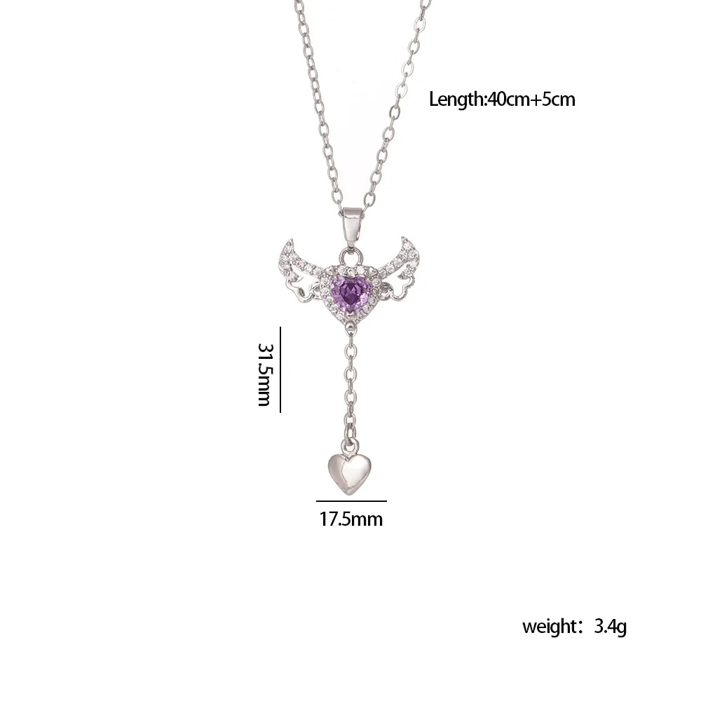 Wholesale Women Light Luxury Copper Heart Shape Necklace With Mixed Gemstone Inlay And Electroplating Treatment - Image 9