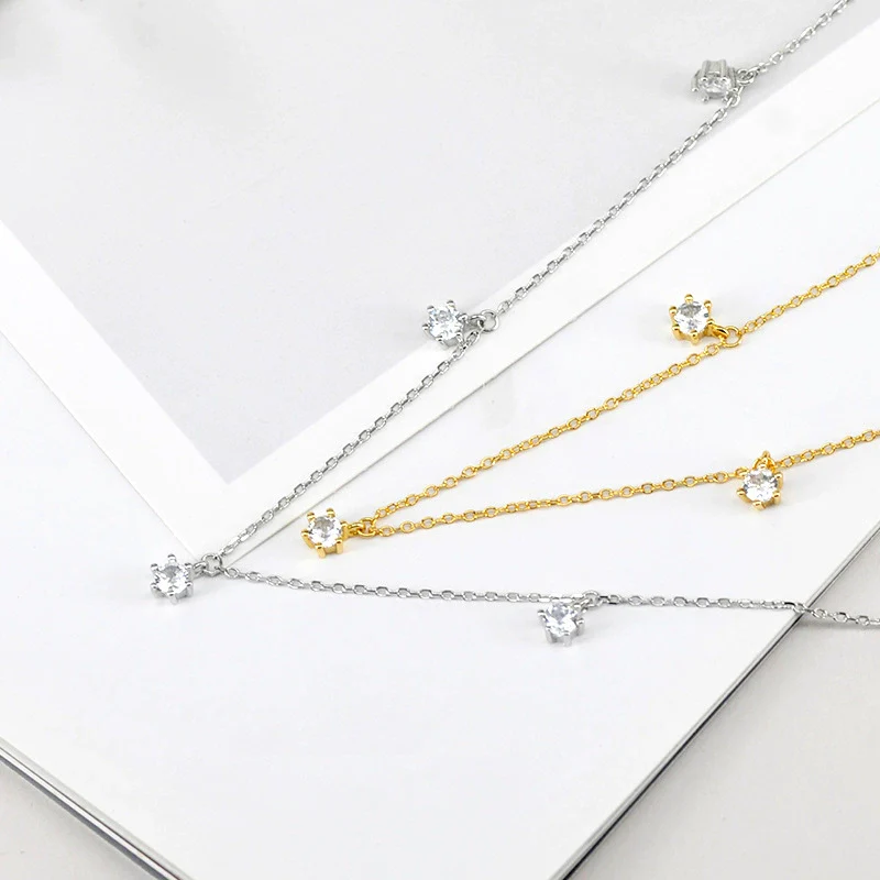 Wholesale Women Necklace S925 Silver Simple Style Star Shaped Microinlaid Zircon Snake Bone Chain Electroplated - Image 3