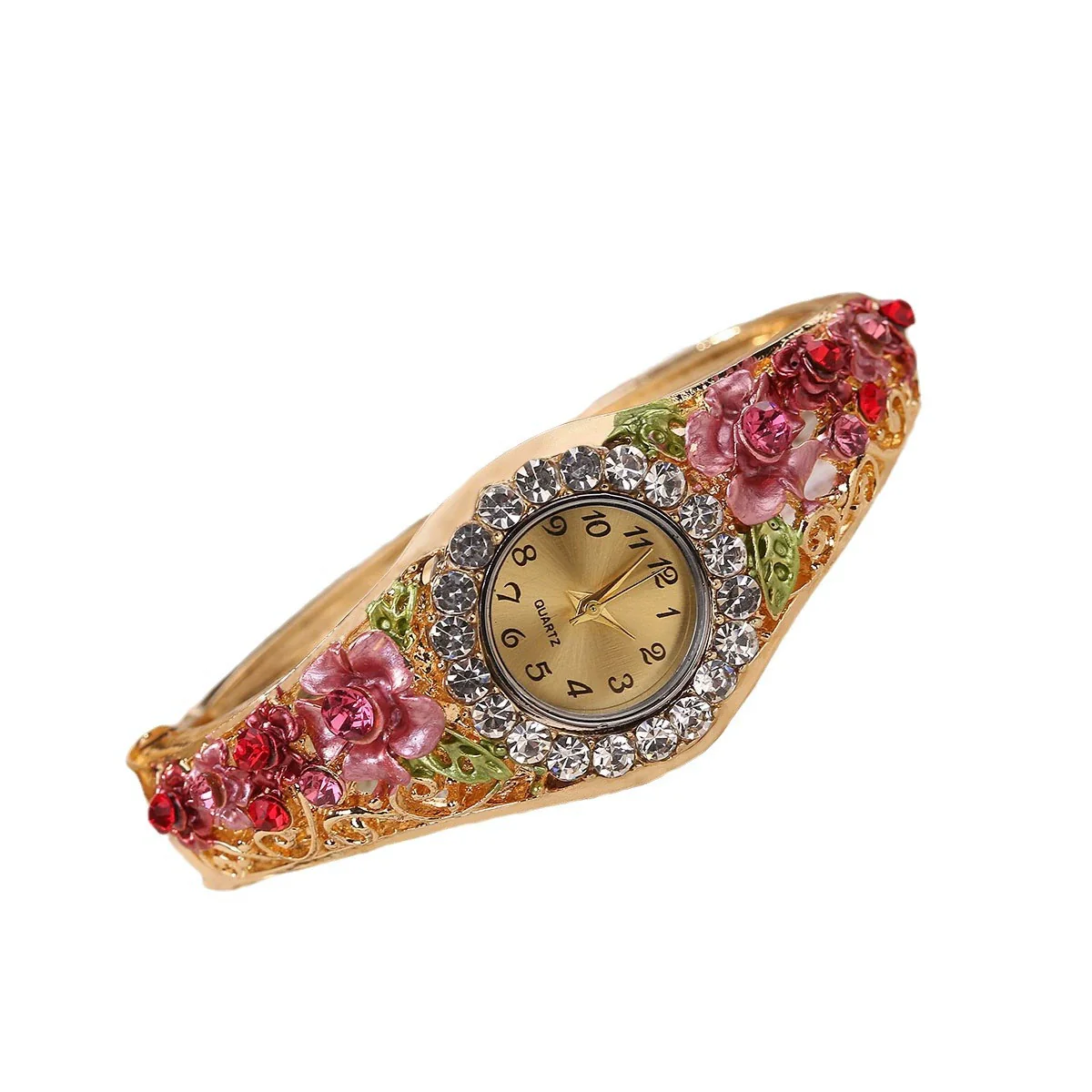 Wholesale Women Quartz Bracelet Watch Jewelry Set Alloy Stainless Steel Oval Dial Threedimensional Flower Middle Ancient Style - Image 5