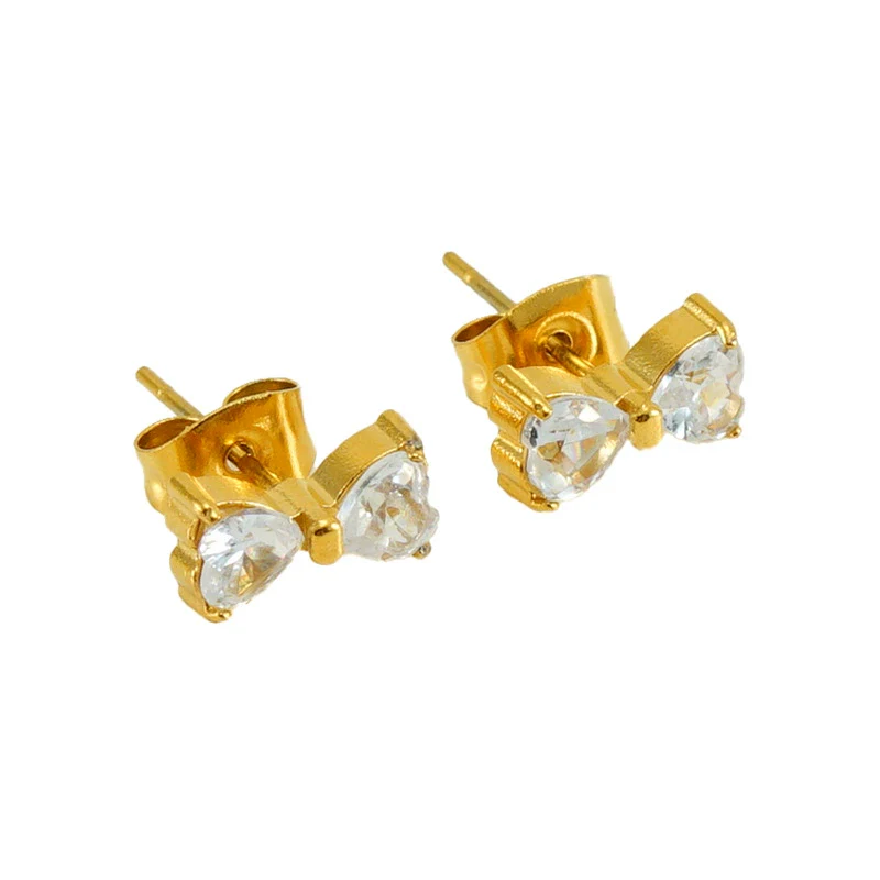 Wholesale Women 316L Stainless Steel 18K Zircon Inlaid Bow Earrings - Image 4