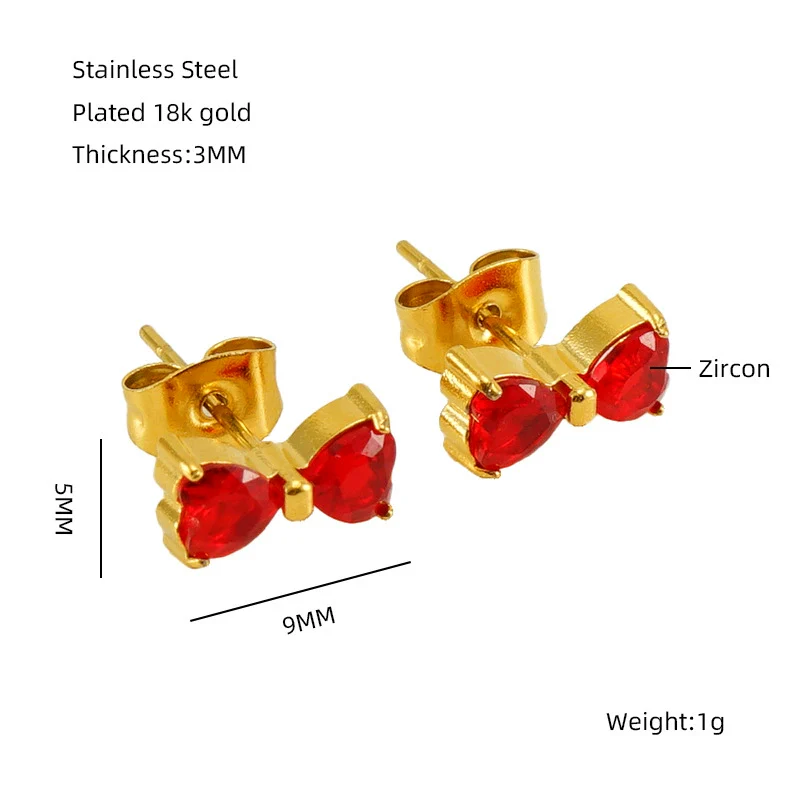 Wholesale Women 316L Stainless Steel 18K Zircon Inlaid Bow Earrings - Image 6