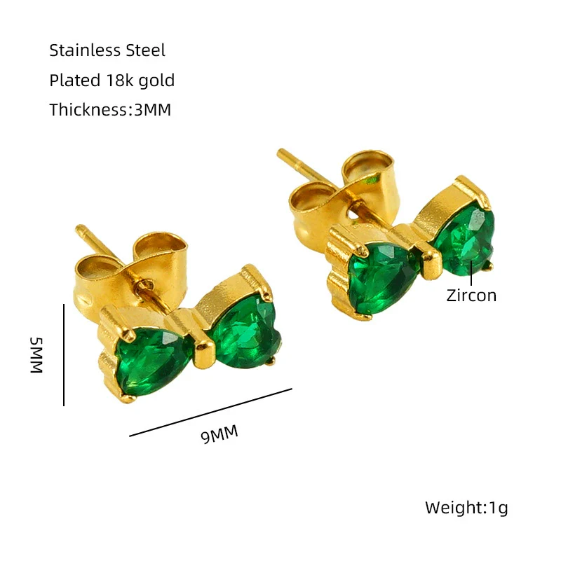 Wholesale Women 316L Stainless Steel 18K Zircon Inlaid Bow Earrings - Image 9