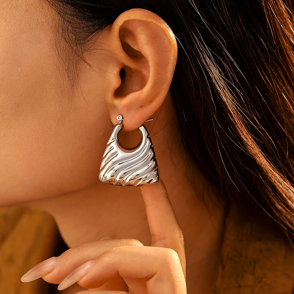 Wholesale Women Stainless Steel Gold Plated Geometric Minimalist Hollow Pattern Earrings - Image 4