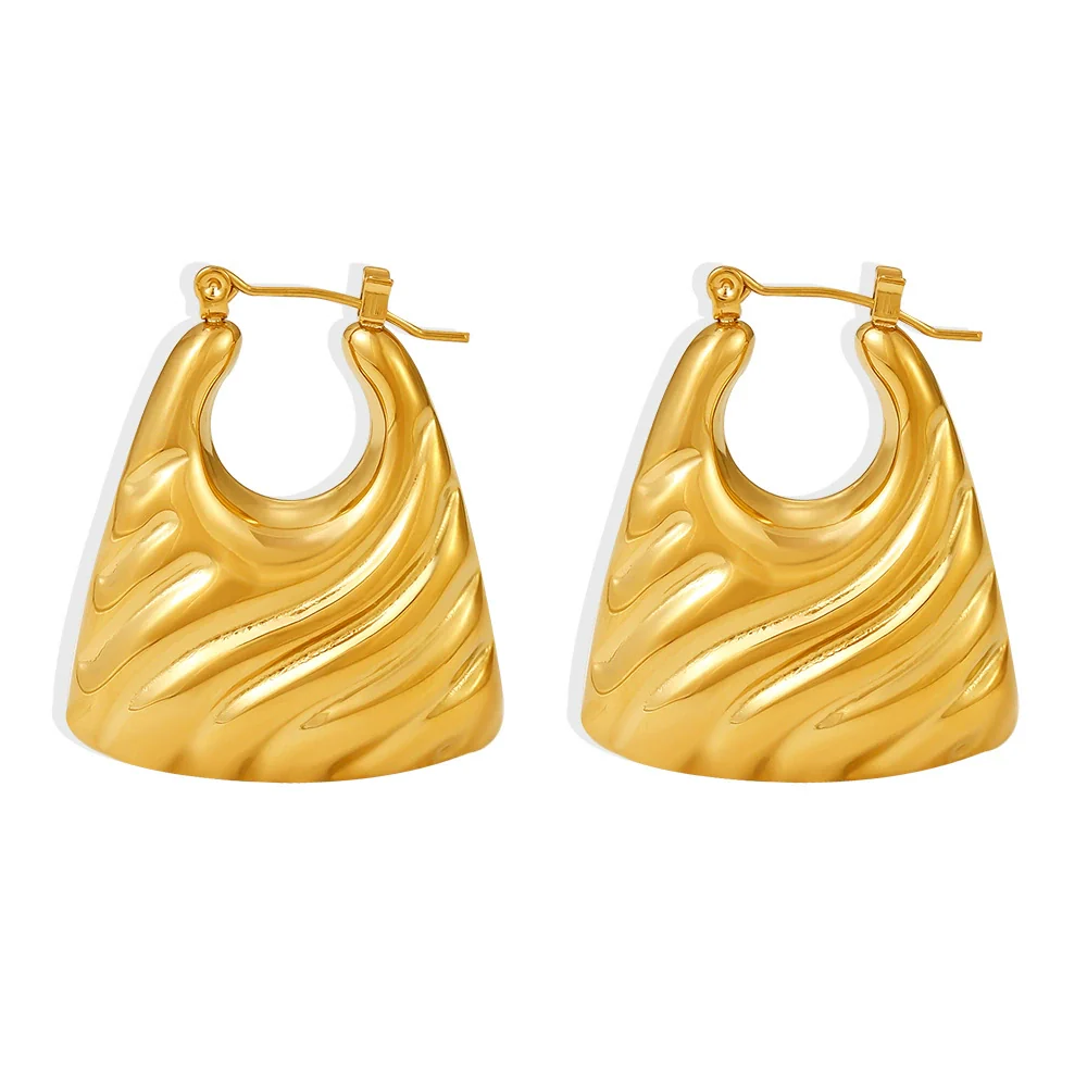 Wholesale Women Stainless Steel Gold Plated Geometric Minimalist Hollow Pattern Earrings - Image 5
