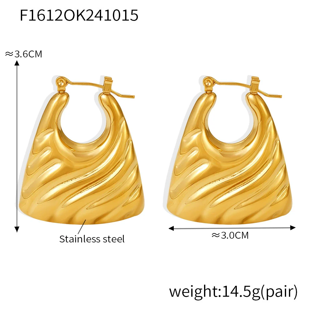 Wholesale Women Stainless Steel Gold Plated Geometric Minimalist Hollow Pattern Earrings - Image 6