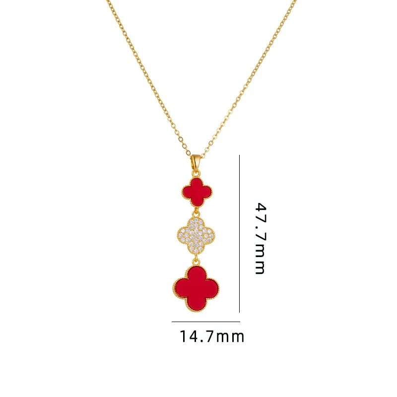 Wholesale Women Titanium Steel Necklace With Fourleaf Clover Pendant Mixed Gem Inlay Copper Electroplating - Image 4