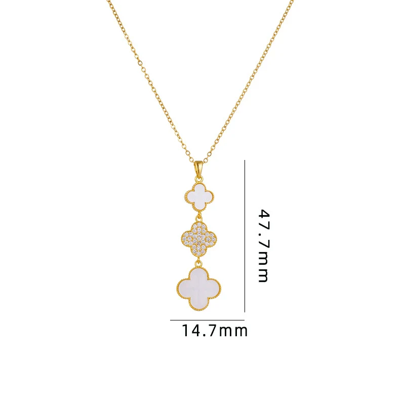 Wholesale Women Titanium Steel Necklace With Fourleaf Clover Pendant Mixed Gem Inlay Copper Electroplating - Image 5