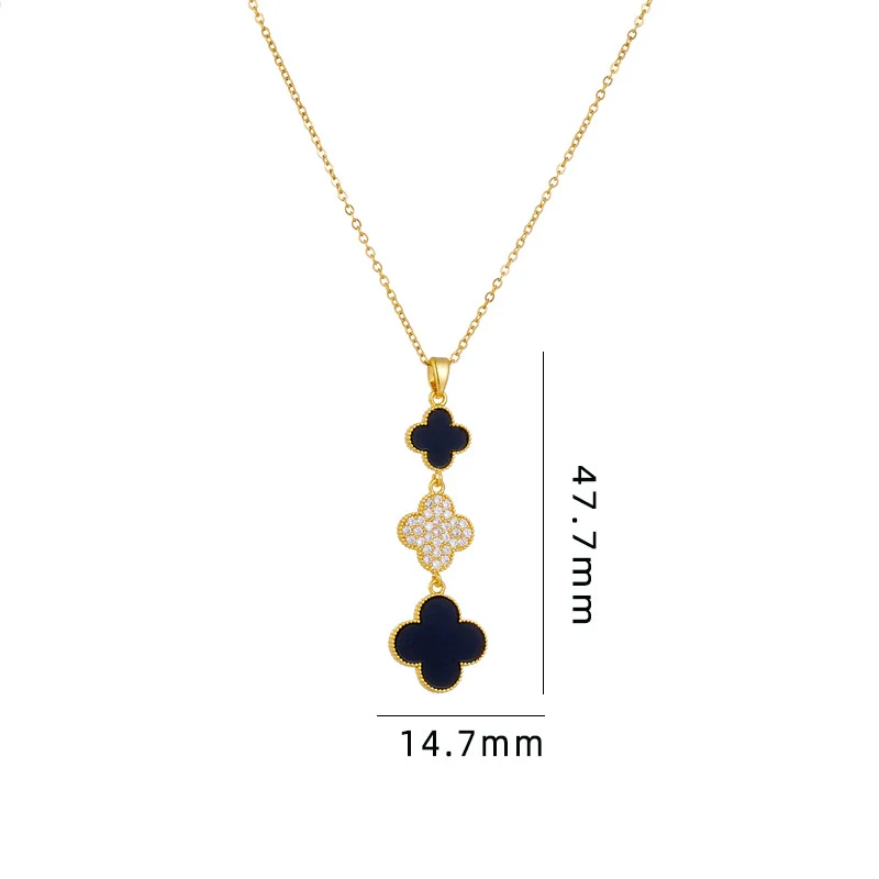 Wholesale Women Titanium Steel Necklace With Fourleaf Clover Pendant Mixed Gem Inlay Copper Electroplating - Image 6
