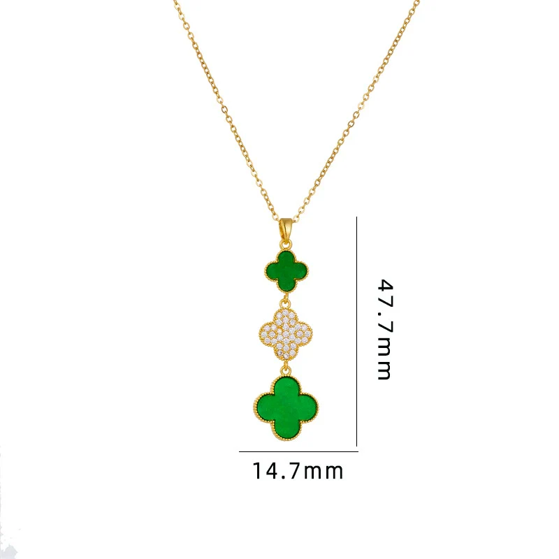 Wholesale Women Titanium Steel Necklace With Fourleaf Clover Pendant Mixed Gem Inlay Copper Electroplating - Image 7