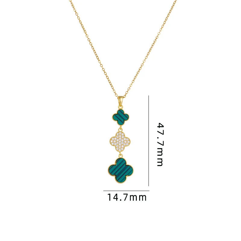 Wholesale Women Titanium Steel Necklace With Fourleaf Clover Pendant Mixed Gem Inlay Copper Electroplating - Image 8