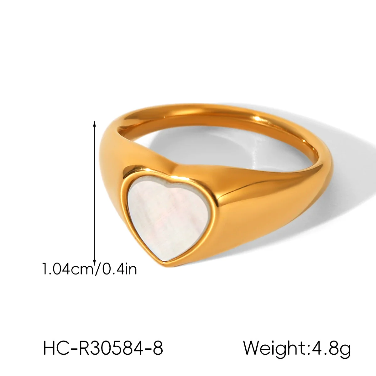 Wholesale Women's 18K Gold Electroplated Stainless Steel Ring With Heart Drop Geometric Shapes And Inlaid White Shell Tiger Eye Stone - Image 14