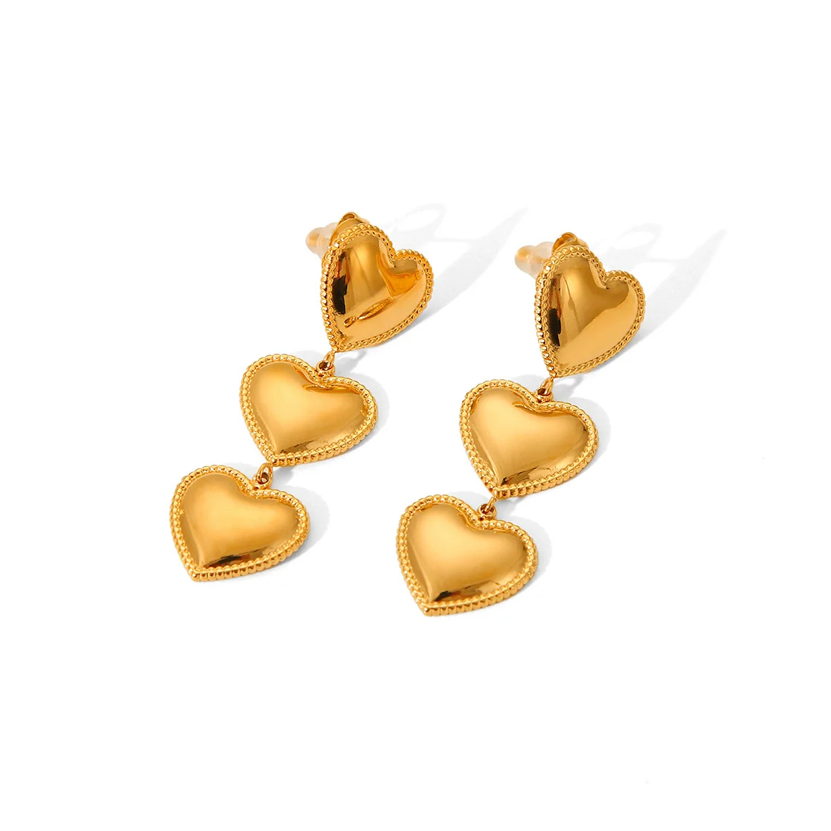 Wholesale Women's 18K Goldplated Stainless Steel Geometric Heart Love Tassel Threelayer Trim Earrings - Image 5