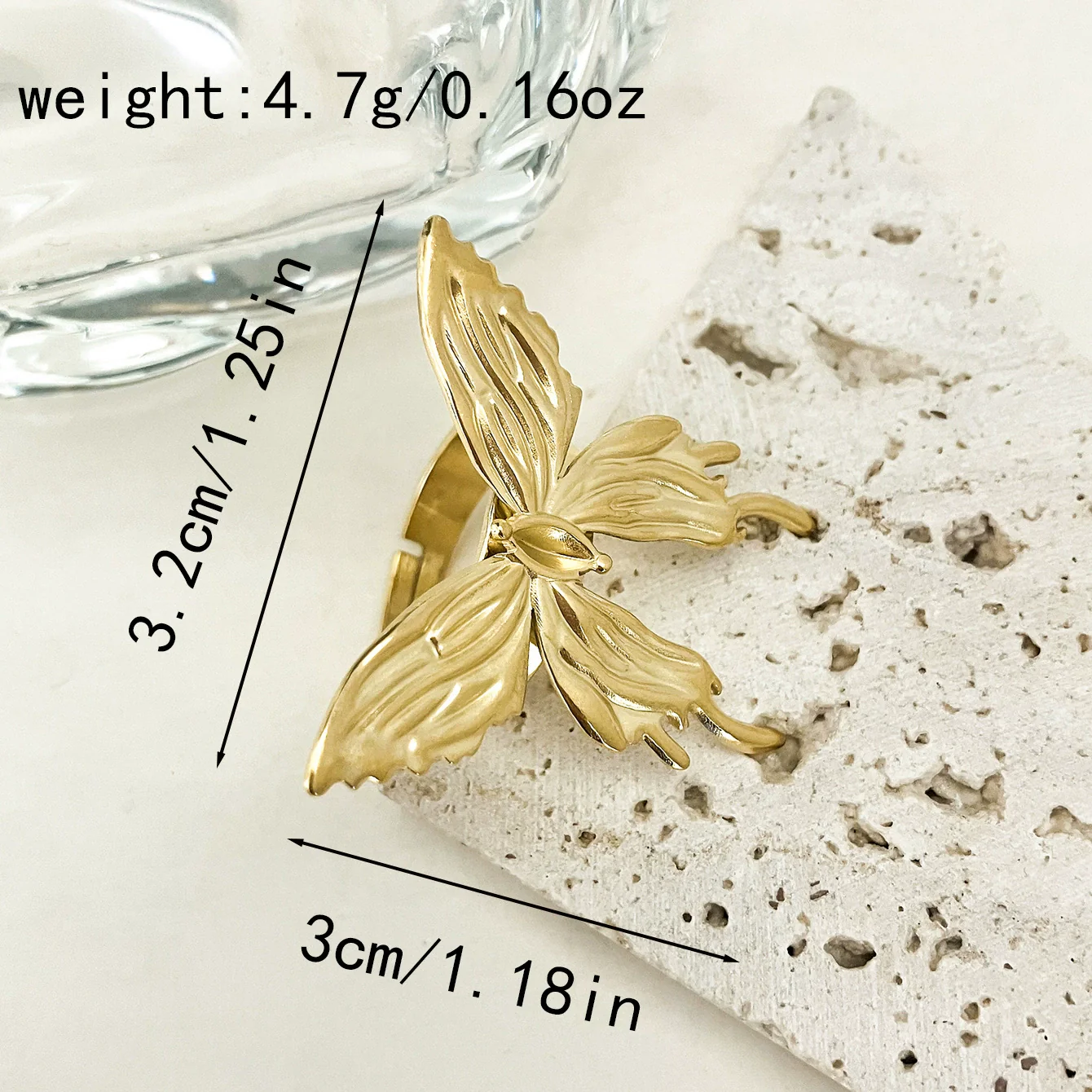 Wholesale Women's 304 Stainless Steel Exquisite Opening Ring With Hollow Butterfly Design And Electroplating Treatment - Image 2