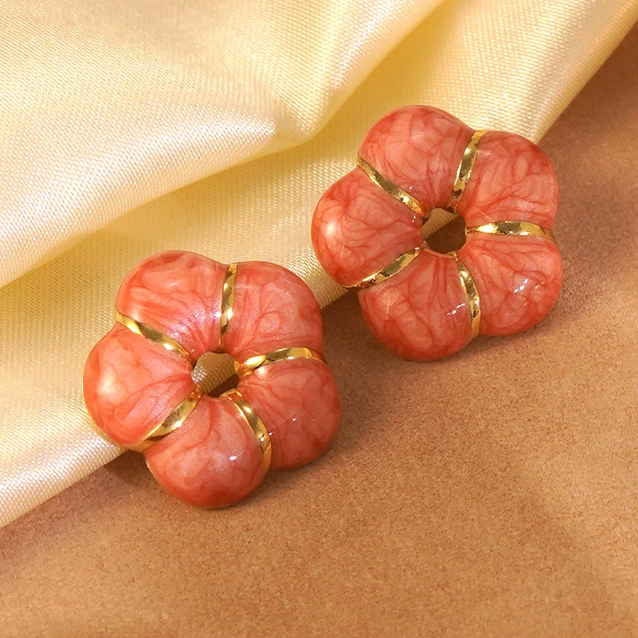 Wholesale Women's 304 Stainless Steel Flower Dripping Oil Enamel Earrings - Image 6