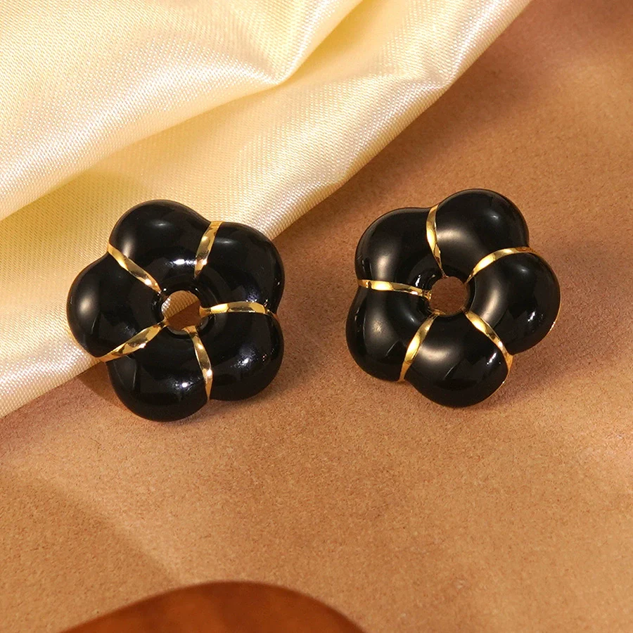 Wholesale Women's 304 Stainless Steel Flower Dripping Oil Enamel Earrings - Image 8
