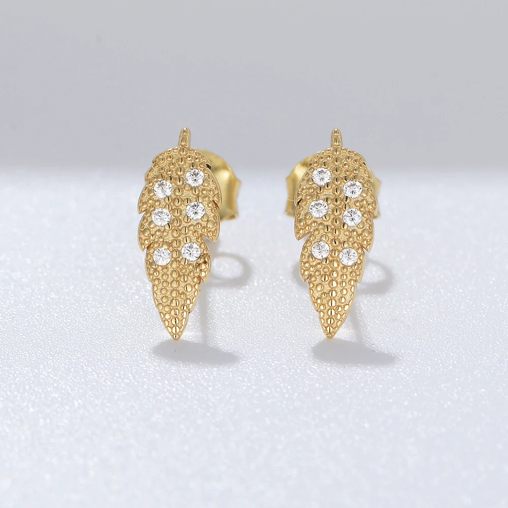 Wholesale Women's 925 Silver Diamond Leaves Earrings Elegant Simple Style