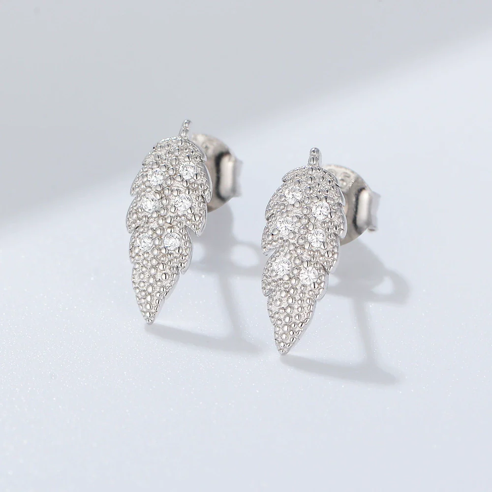 Wholesale Women's 925 Silver Diamond Leaves Earrings Elegant Simple Style - Image 2