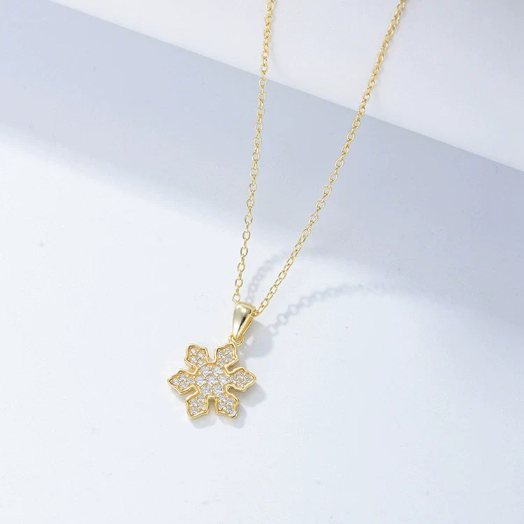 Wholesale Women's 925 Silver Diamond Snowflake Pendant Necklace With Cross Chain