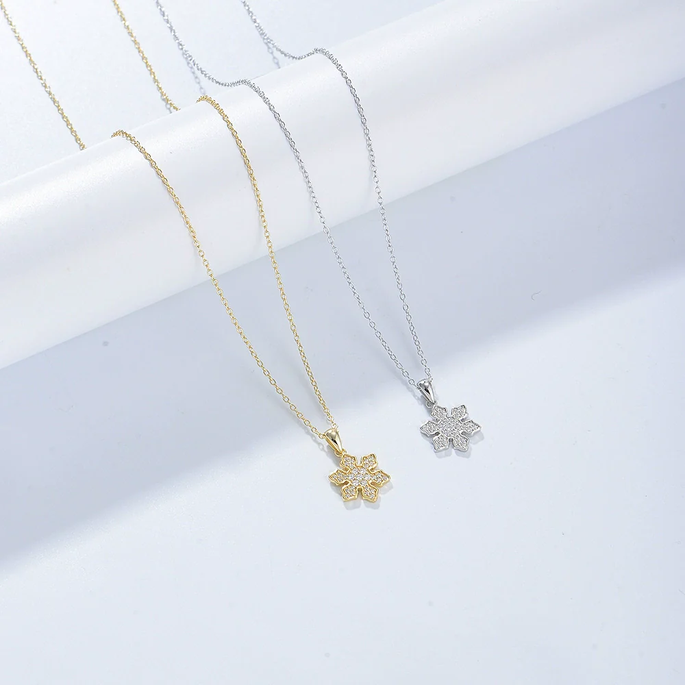 Wholesale Women's 925 Silver Diamond Snowflake Pendant Necklace With Cross Chain - Image 2
