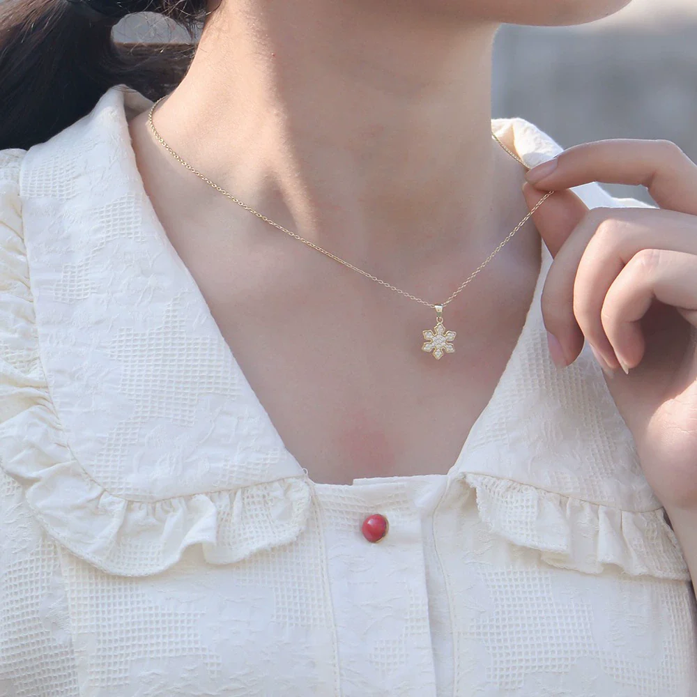 Wholesale Women's 925 Silver Diamond Snowflake Pendant Necklace With Cross Chain - Image 3