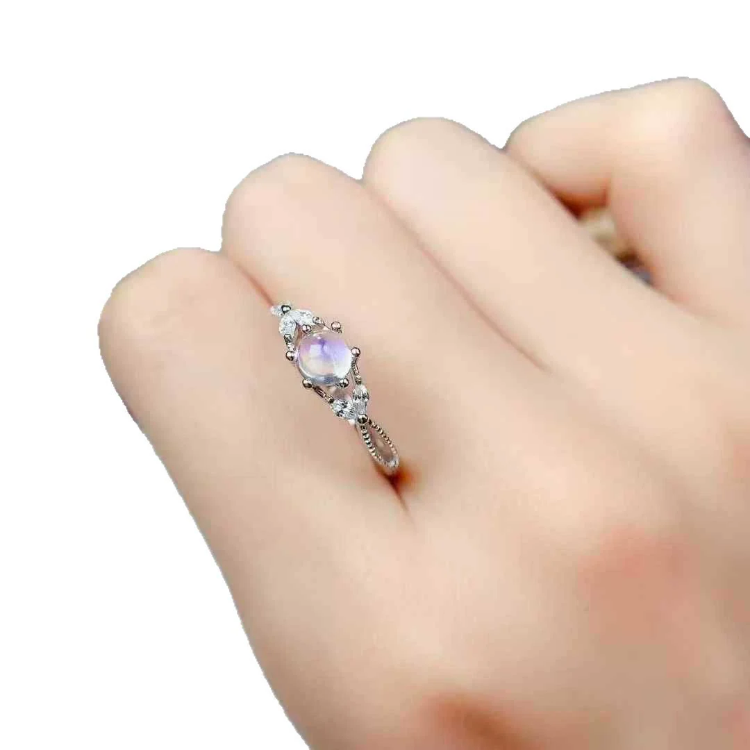 Wholesale Women's 925 Silver Electroplated Geometric Round Blue Moonstone Ring - Image 5