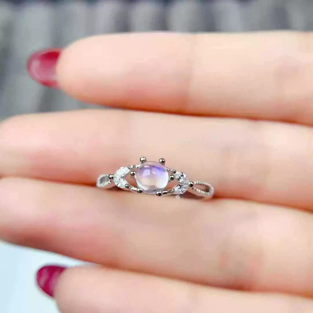 Wholesale Women's 925 Silver Electroplated Geometric Round Blue Moonstone Ring - Image 6