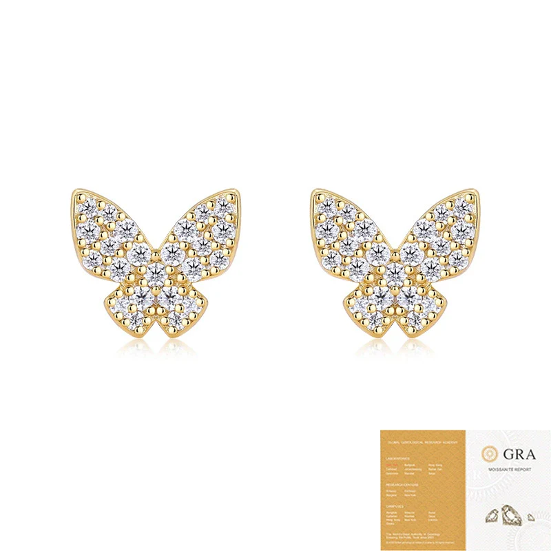 Wholesale Women's 925 Silver Gold Plated Geometric Butterfly Moissanite Inlay Earrings - Image 5
