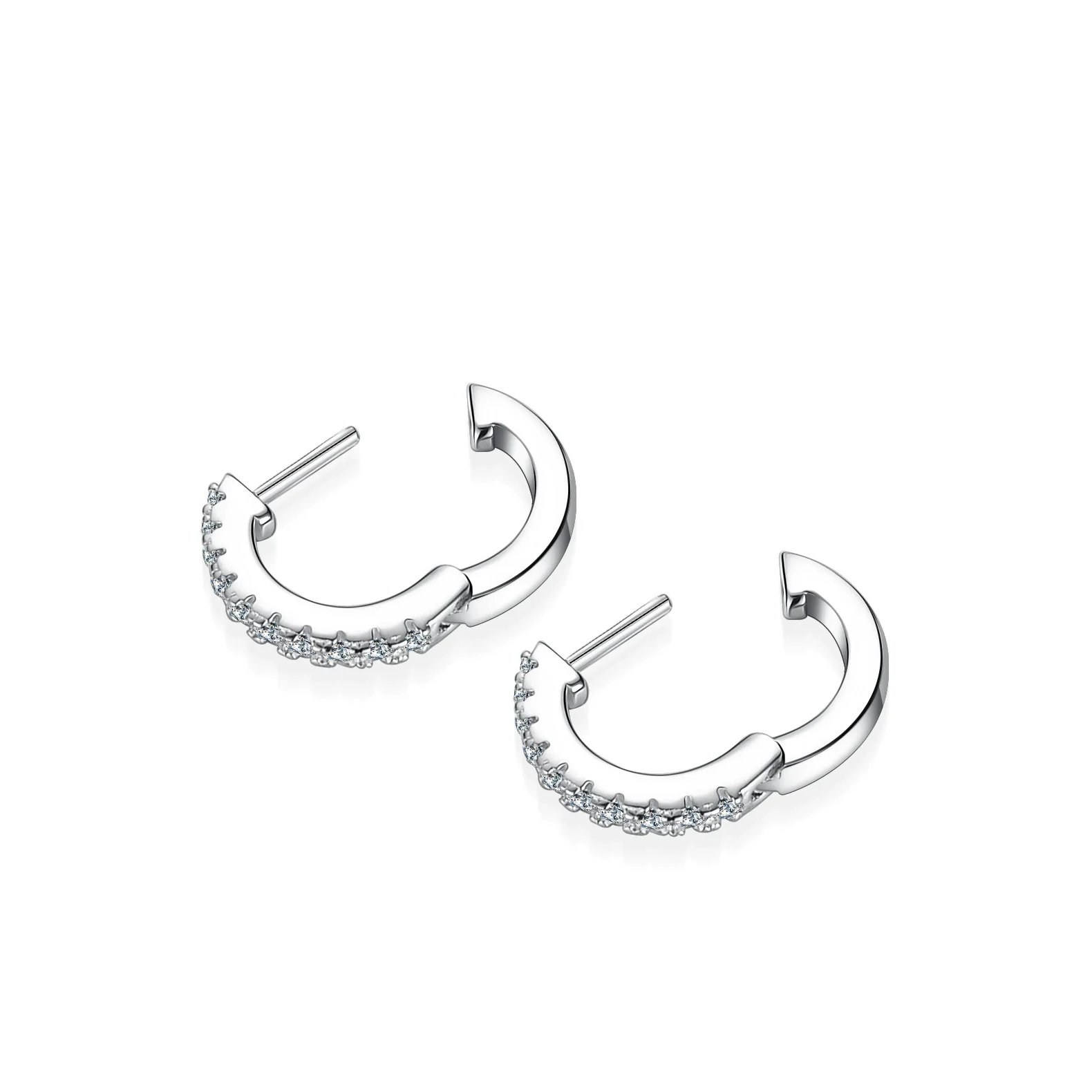 Wholesale Women's 925 Silver Moissanite Geometric Simple Style Round Earrings With Diamond Design - Image 4