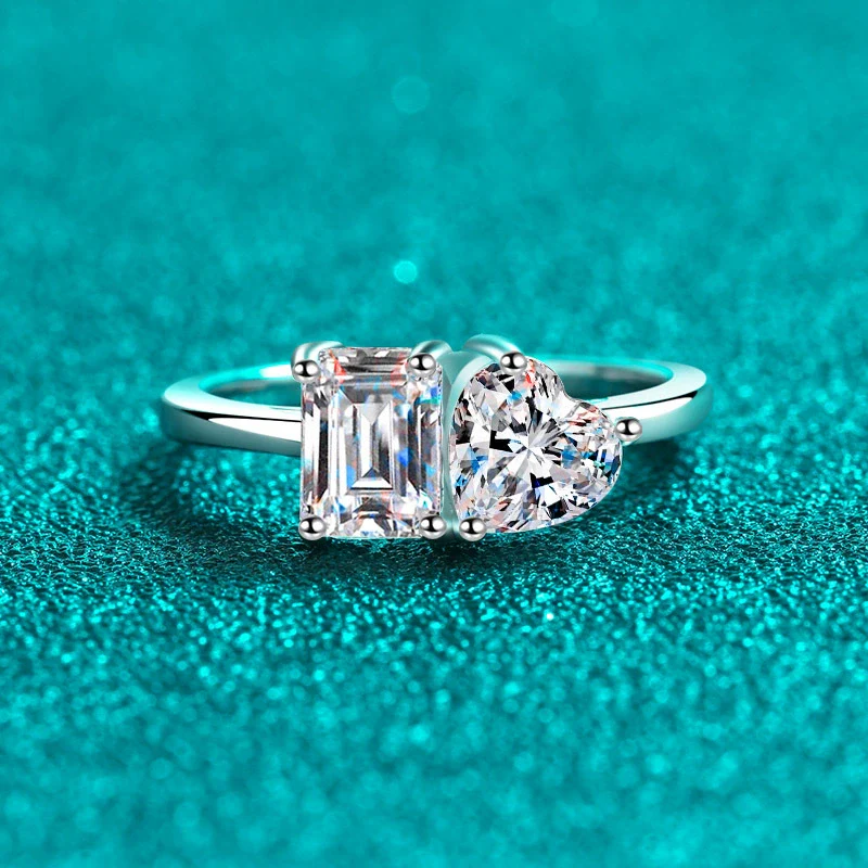 Wholesale Women's 925 Sterling Silver Alien Moissanite Emerald Cut Ring Plated Pt950 Gold Geometric Light Luxury Style
